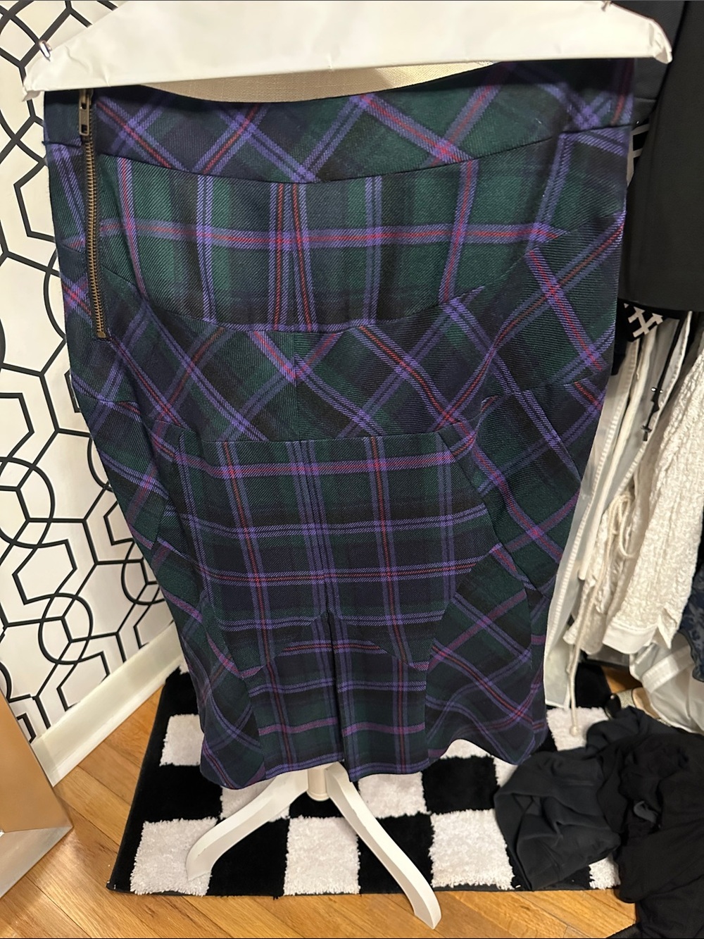 LAMB gossip girl Plaid Pencil Skirt in Green and Purple